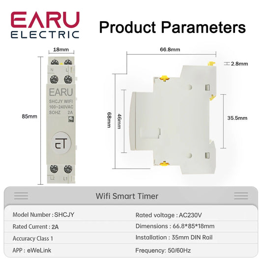 100-240V 2A AC Din Rail WiFi Auxiliary Contactor Controller Timer Work with Modular Contactor eWeLink APP Alexa Google Assistant by 54 Energy - Renewable Energy Store