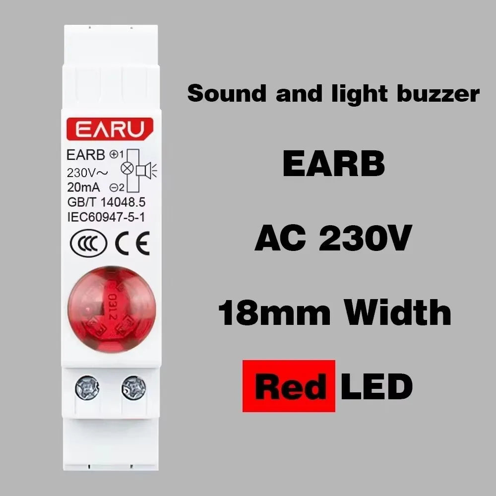 Lámpara de señal LED de montaje en carril DIN de 18 mm Serie de zumbadores audibles y visuales CA 230 V CC 24 V Luces piloto indicadoras rojas