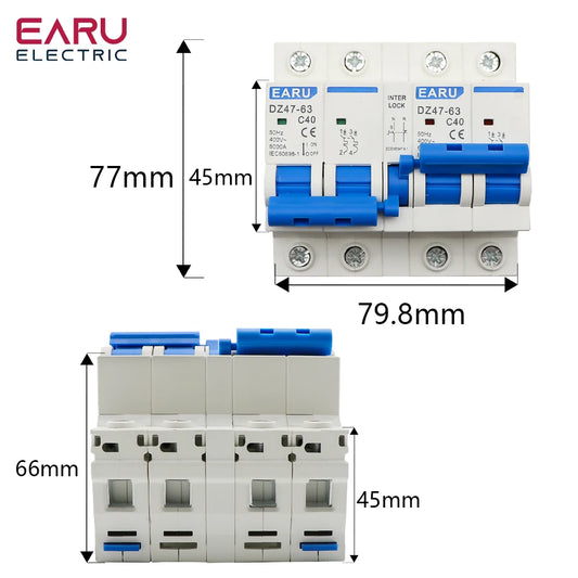 1P+1P 2P+2P MTS AC Dual Power Manual Transfer Interlock Circuit Breaker Din Rail Isolating Discounnecting Switch MCB 40A 63A by 54 Energy - Renewable Energy Store