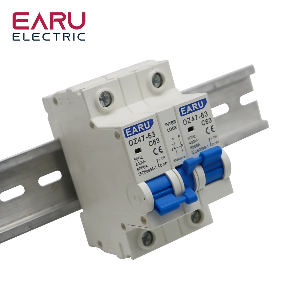 1P+1P 2P+2P MTS AC Dual Power Manual Transfer Interlock Circuit Breaker Din Rail Isolating Discounnecting Switch MCB 40A 63A by 54 Energy - Renewable Energy Store