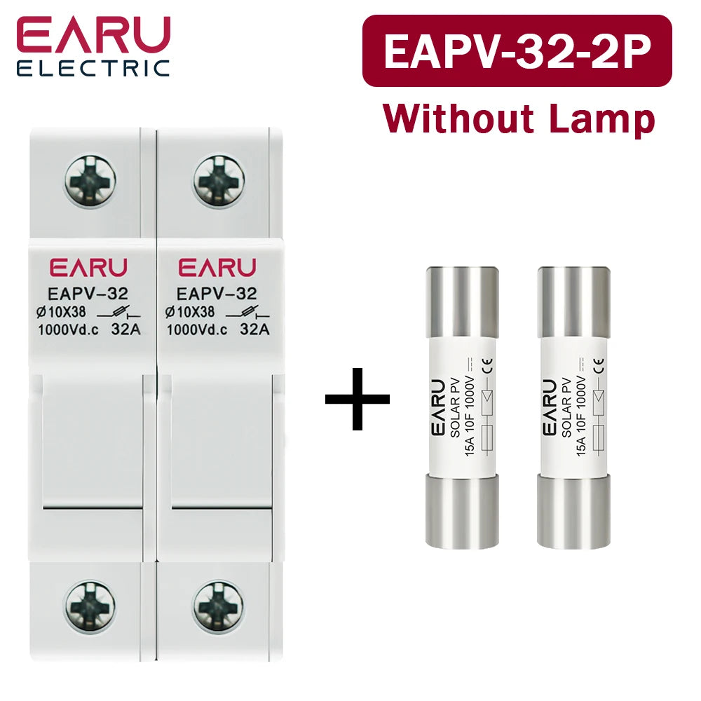 2-Pole DC Fuse Holder PV 1000V for 10x38mm gPV Fuses 6A 10A 15A 20A 25A 30A 32A DIN Rail Solar String Protection EAPV-32