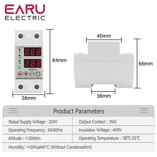 40A 63A 230V Din Rail Adjustable Over Voltage And Under Voltage Protective Device Protector Relay Over Current Protection Limit by 54 Energy - Renewable Energy Store