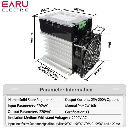 Module régulateur de tension monophasé 220 V CA à isolation complète 25 A-200 A avec kit ventilateur dissipateur thermique - SMT DCB industriel haute précision