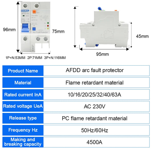 AFDD 63 220V 3P+N Fault Arc Protector Circuit Breaker Short Circuit Protection Overload Protection Leakage Protection RCBO MCB by 54 Energy - Renewable Energy Store