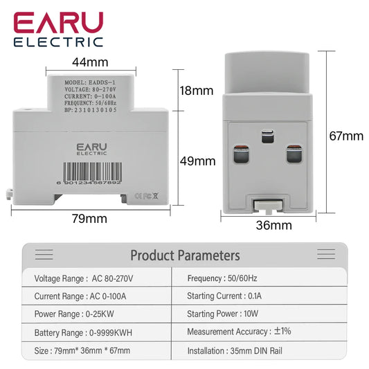 Digital Display AC Current KWH Electric Energy Monitor Multifunction Meter VOLT AMP Ammeter Device With Energy Zeroing Din Rail by 54 Energy - Renewable Energy Store