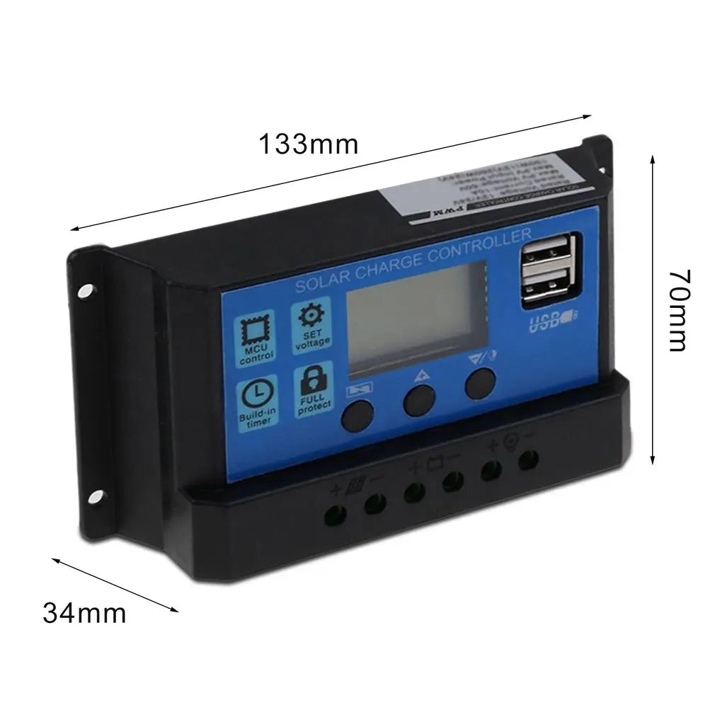 FLTXNY 12V 24V Auto Recognition Solar Panel PV Regulator Battery Charger PWM Solar Charge Controller LCD Dualusb 5V Output by 54 Energy - Renewable Energy Store