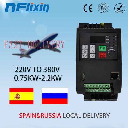Inverter 0.75KW/1.5KW/2.2KW/4KW/5.5KW/7.5KW 220 into 380 out single phase 220V household electric input Three-phase 380V output by 54 Energy - Renewable Energy Store