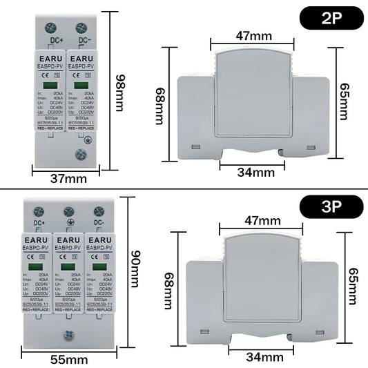 Power Surge Protective Device SPD Arrester Low Voltage House 2P 3P Surge Voltage Protection DC 12V 24V 48V 500V 800V 1000V 40KA by 54 Energy - Renewable Energy Store