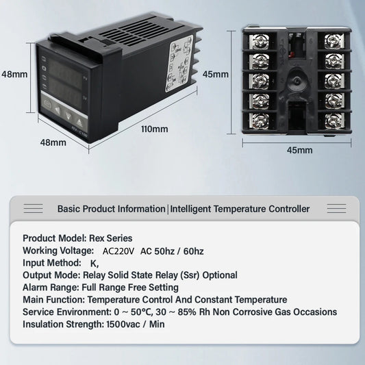 REX-C100 PID Intelligent Temperature Controller Universal REX-C100 Thermostat SSR Relay output Universal K PT100 J Type Input by 54 Energy - Renewable Energy Store