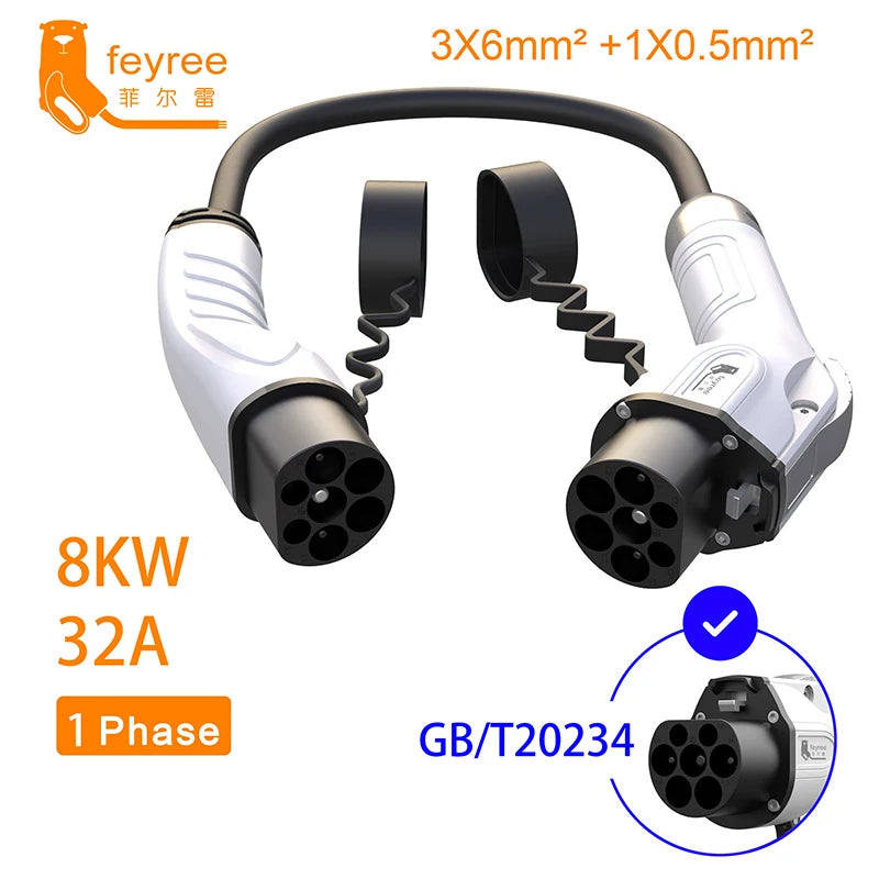 feyree Type2 Male Plug to GB/T Car Charger Adapter for Electric Car Charging Cable Portable EV Charger Plug 16A 11KW 32A 22KW by 54 Energy - Renewable Energy Store