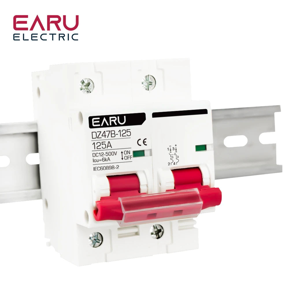 2P DC MCB 12V 24V 48V 500V Circuit Breaker Battery Car Protector DZ47 Positive Negative Pole Rotection Protect Switch Isolator
