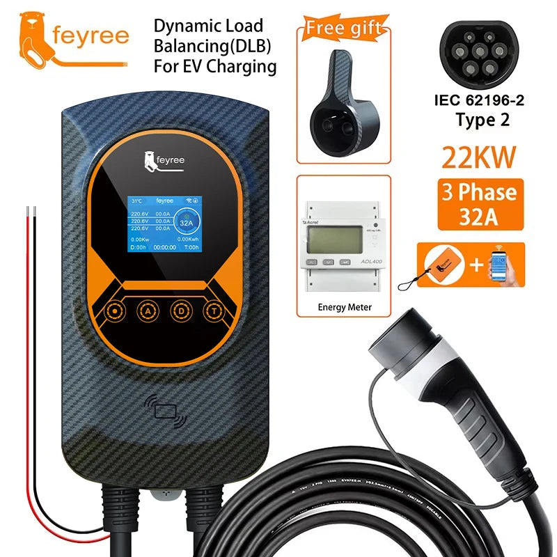 feyree Type2 Cable 32A 7.6KW EV Charger Dynamic Load Blancing EVSE Wallbox APP Function 11KW 22KW Charging Station Electric Car by 54 Energy - Renewable Energy Store