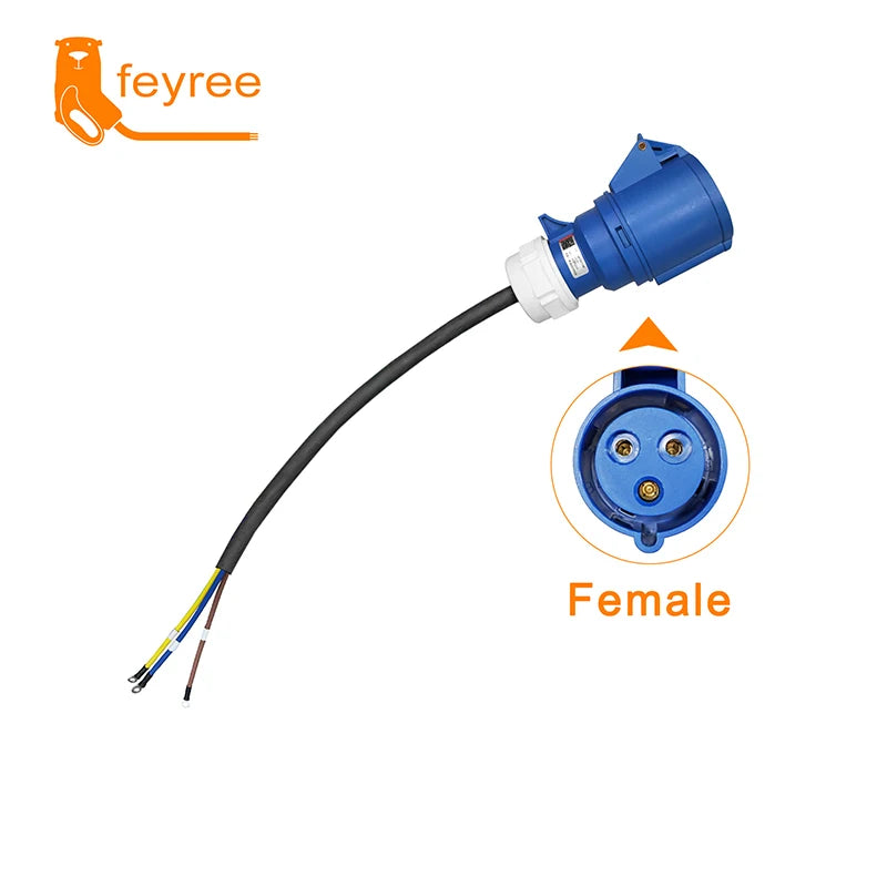 feyree EV Charger CEE Female Plug 3 Pins Adapter Waterproof Connection WallMount Socket 32A 1Phase 7KW Portable Charger by 54 Energy - Renewable Energy Store