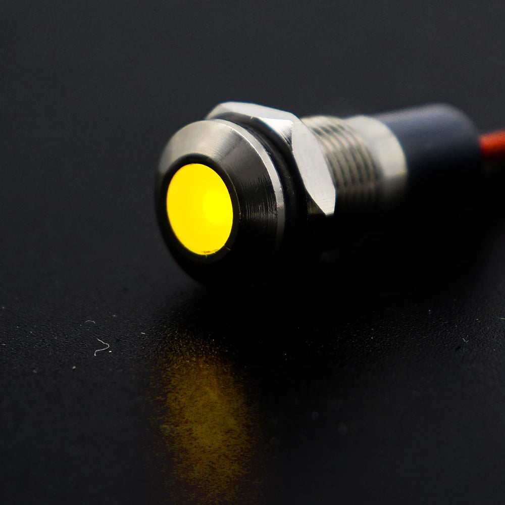 6mm 8mm 10mm 12mm 14mm Warning LED Metal Indicator Light Pilot Wires Switch Waterproof IP65 Signal Lamp 5/12/24/220V Red Green