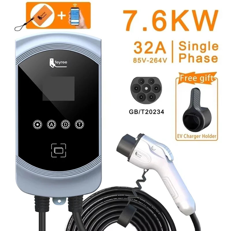 feyree EV Charger GB/T Socket 22KW 11KW 3Phase Fast Charging EVSE Wallbox 32A 7KW 1Phase Smart WIFI APP Control for Electric Car by 54 Energy - Renewable Energy Store