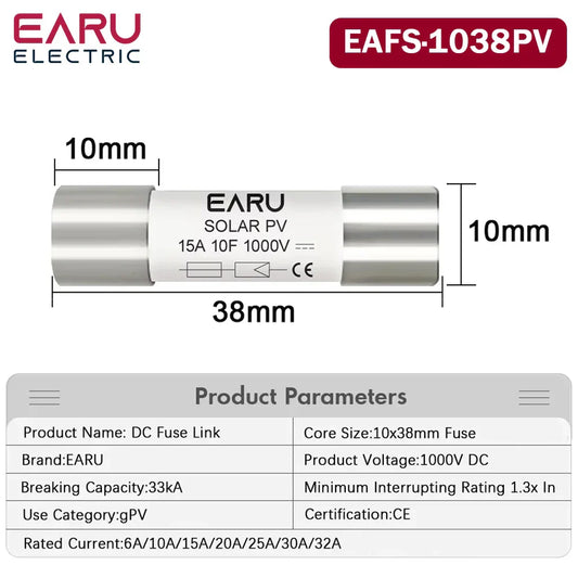 1PCS Solar DC 1000V DC 1500V PV Fuses 6A 10A 15A 20A 25A 30A 32A 50A High Voltage for Solar System Short Circuit Protection gPV