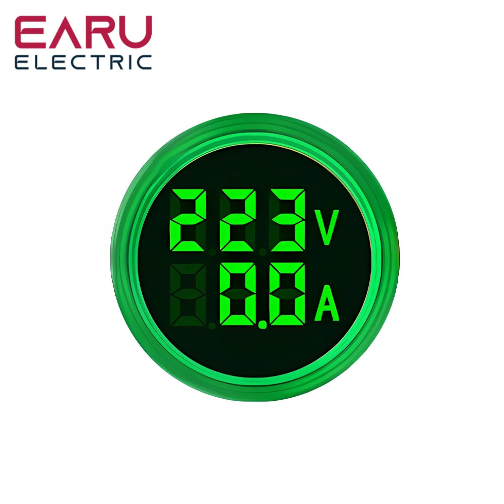 22MM Round LED Mini Digital Voltmeter Ammeter Meter AC 20-500V 0-100A Signal Lights Voltage Current Combo Meter Indicator Tester