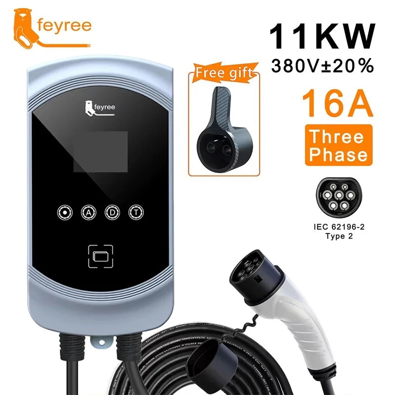 feyree Type2 EV Charger 32A 7.6KW 1Phase EVSE Wallbox 11KW 22KW 3 Phase Fast Charging Station 5m Cable for Electric Vehicle Car by 54 Energy - Renewable Energy Store