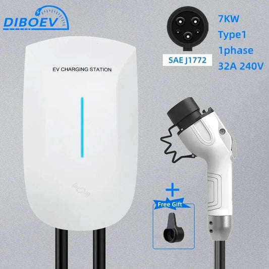 DIBO EV Charger Type2 Plug EVSE Wallbox 32A 22KW IEC62196-2 Socket 3Phase 5m Cable Wallmount Charging Station for Electric Car - 54 Energy - Renewable Energy Store