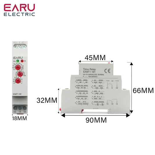 12-240VAC/DC Din Rail Type 0.1 second -10 days Time Delay Relay 16A/250VAC Multifunction Timer Relay with 10 Function Choices by 54 Energy - Renewable Energy Store