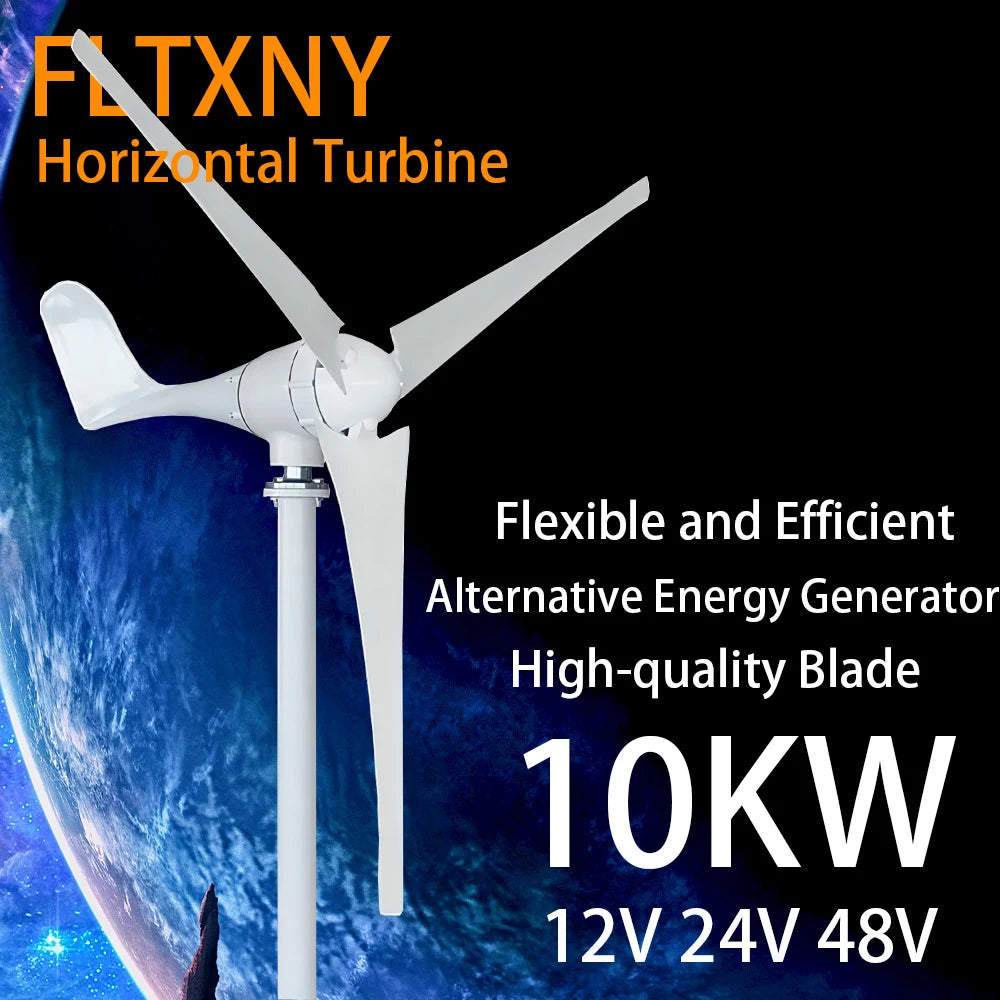 Latest Design 10000W Windmill 12v 24v 48v New Energy 3 Blades Horizontal Wind Turbine Generator Free MPPT Controller For Homeuse