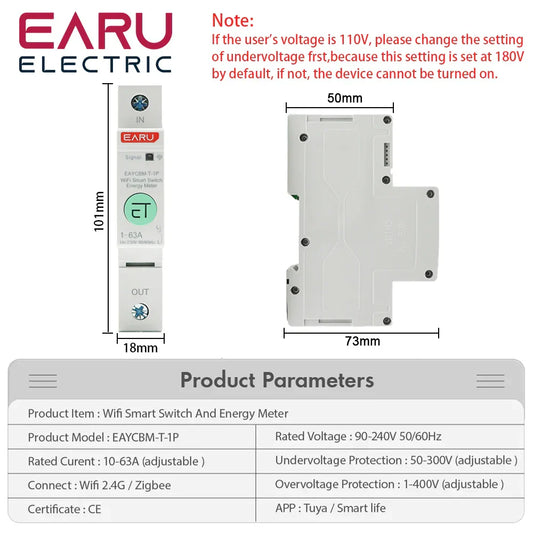 1P TUYA APP Zigbee WIFI Smart Energy Power Consumption kWh Meter Circuit Breaker Time Relay Switch Leakage Voltage Protection by 54 Energy - Renewable Energy Store