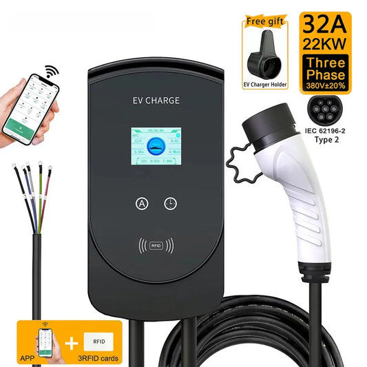 DIBO EV Charging Station 32A Electric Vehicle Car Charger EVSE Wallbox Wallmount 7.6/11/22KW Type 2 Cable IEC62196 APP Control - 54 Energy - Renewable Energy Store