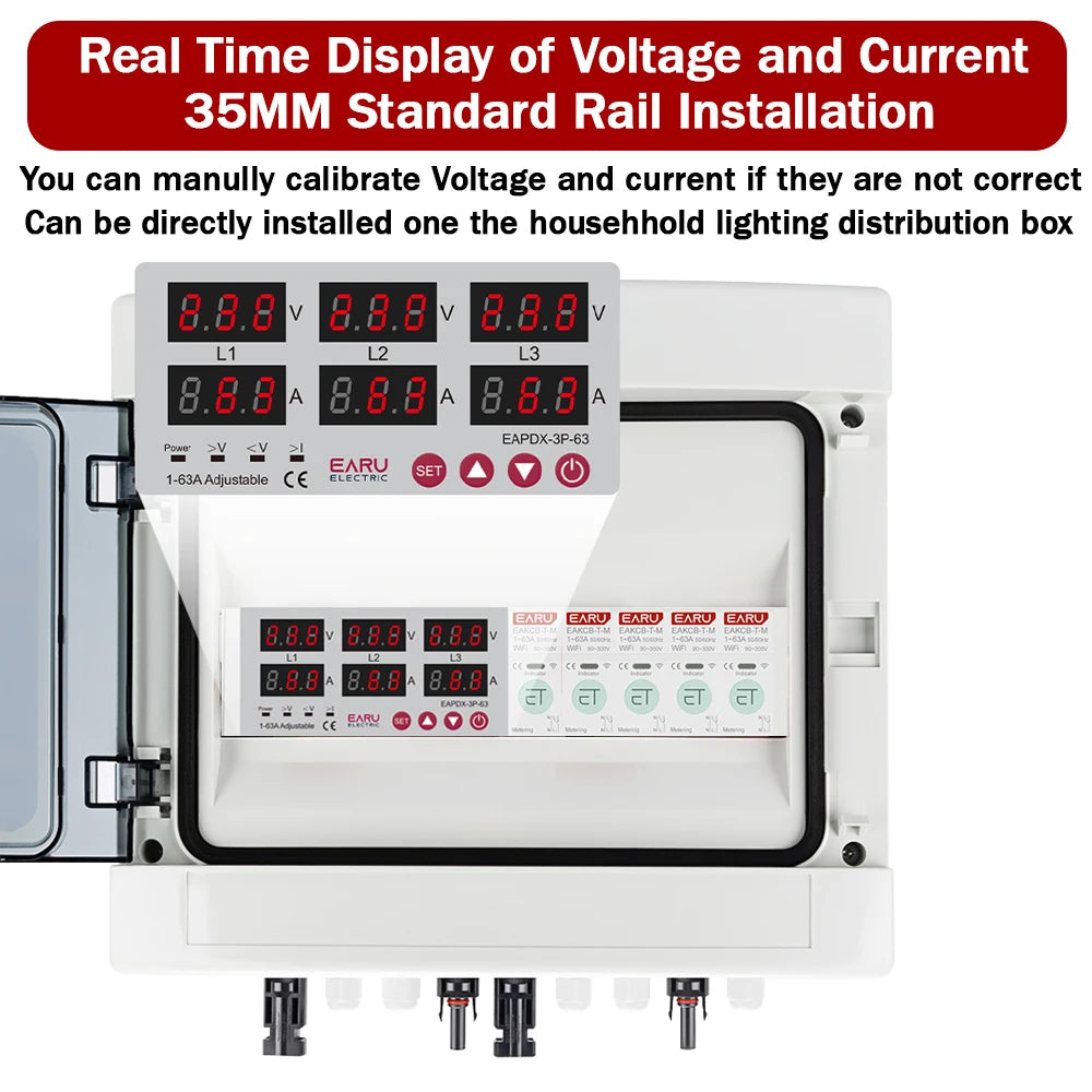 Three Phase Voltage Current Adjustable Over Under Voltage Current Limit Protection Relay Protector 3*220V 380V 63A 100A Din Rail