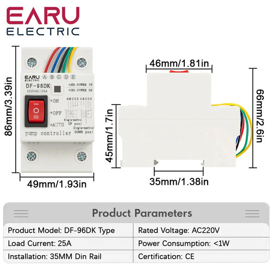 DF-96D DF-96DK Water Level Controller Switch AC 220V 25A Water Tank Liquid Level Detection Sensor Water Pump Controller 2M Wires