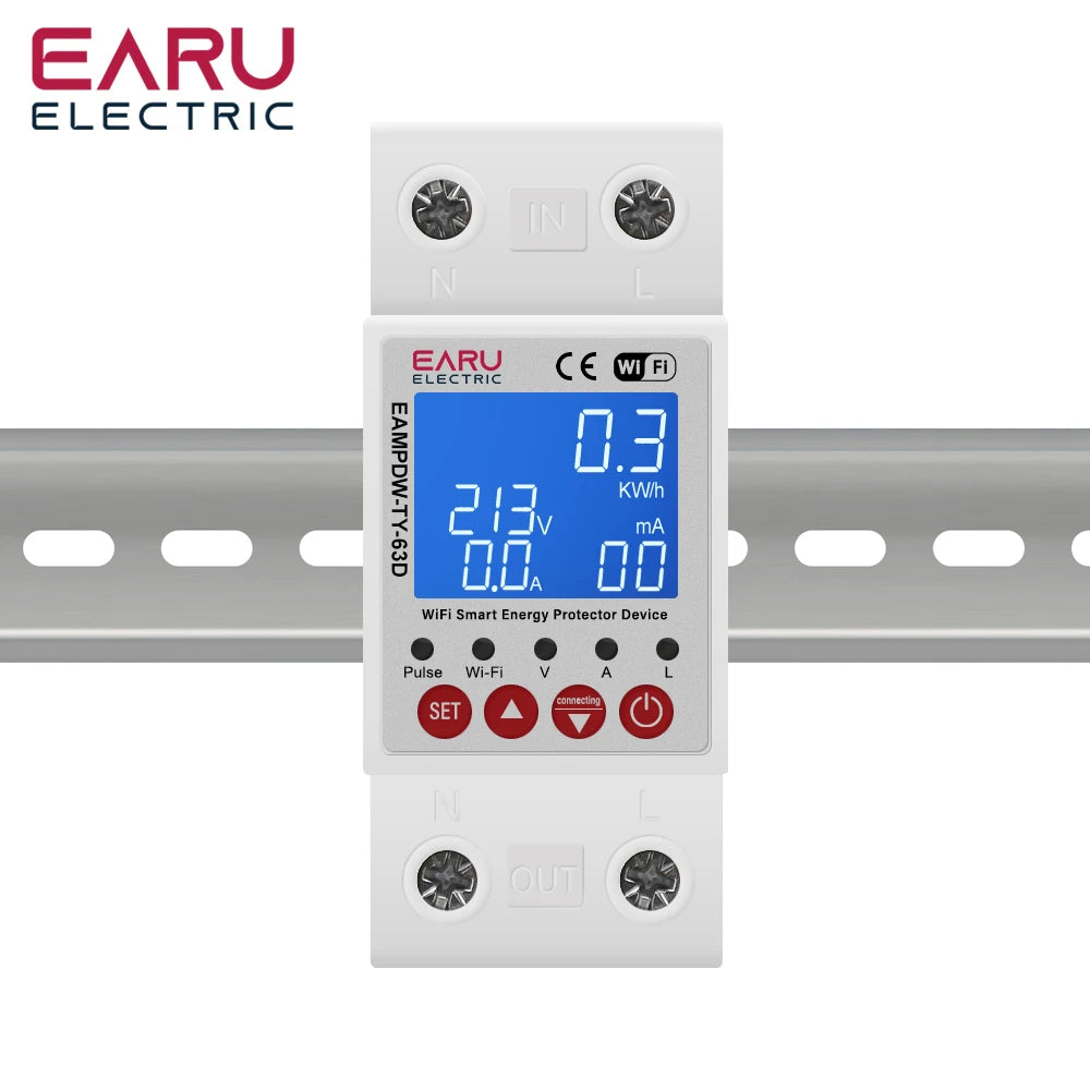 Tuya WiFi Smart Bidirectional Energy Meter Power kWh Meter Earth Leakage Over Under Voltage Protector Timer Relay Switch Breaker