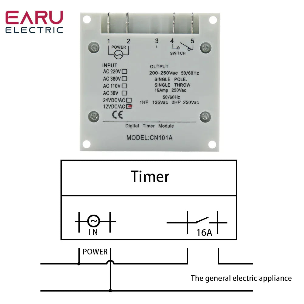 Timer 220V 110V 24V 12V CN101A Digital LCD Power Timer Programmable Time Switch Relay 16A CN101 by 54 Energy - Renewable Energy Store