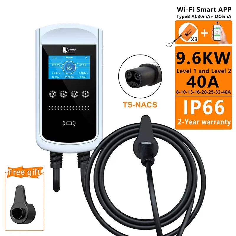 feyree EV Charging Station 32A 7KW TS-NACS Charger Plug for Tesla Car Charger EVSE Wallbox 9.6KW 12KW Fast Charging APP Control by 54 Energy - Renewable Energy Store