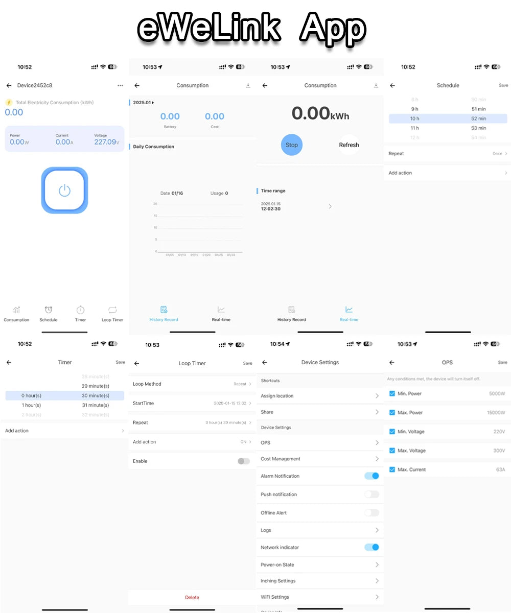 Tuya eWeLink WiFi Smart Circuit Breaker 1P+N 63A MCB Time Relay Switch Energy Meter kWh Voltage Current Protector Remote Control