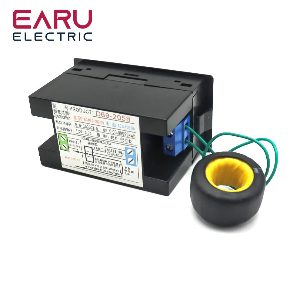 D69-2058 AC Power LCD Digital Voltage Current Power Voltmeter Ammeter KWH Panel Meter Electric Energy Consumption Monitors 100A by 54 Energy - Renewable Energy Store