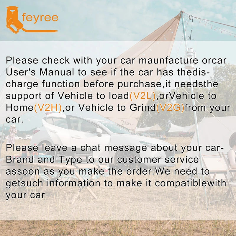 feyree V2L Cable Discharge Plug EV Charger GBT Socket 16A Charging Cable 5m with EU Adapter Outdoor Power Station Electric Car by 54 Energy - Renewable Energy Store