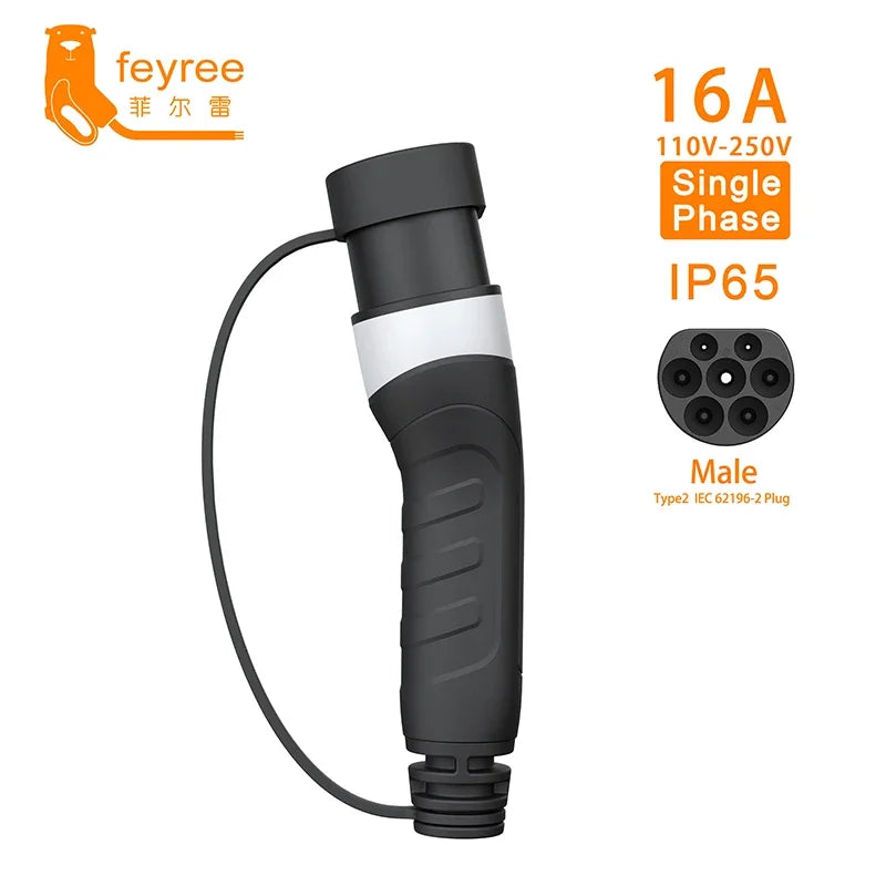 feyree EV Charger Type2 Male Charger Plug for Power Supply Side 16A 32A 1 Phase IEC62196-2 Adapter 11KW 22KW 3Phase Electric Car by 54 Energy - Renewable Energy Store