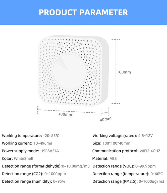 Tuya WiFi Smart Air Housekeeper PM2.5 Formaldehyde VOC CO2 Temperature Humidity 6 In 1 Smart Air Box Sensor Automation Alarm by 54 Energy - Renewable Energy Store