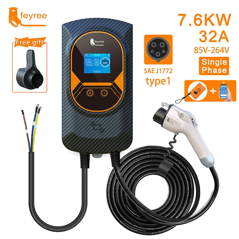feyree EV Charger Type1 EVSE Wallbox 32A 7.6KW 40A 9.6KW 50A 12KW 1Phase j1772 Adapter APP Control for Electric Vehicle Car by 54 Energy - Renewable Energy Store