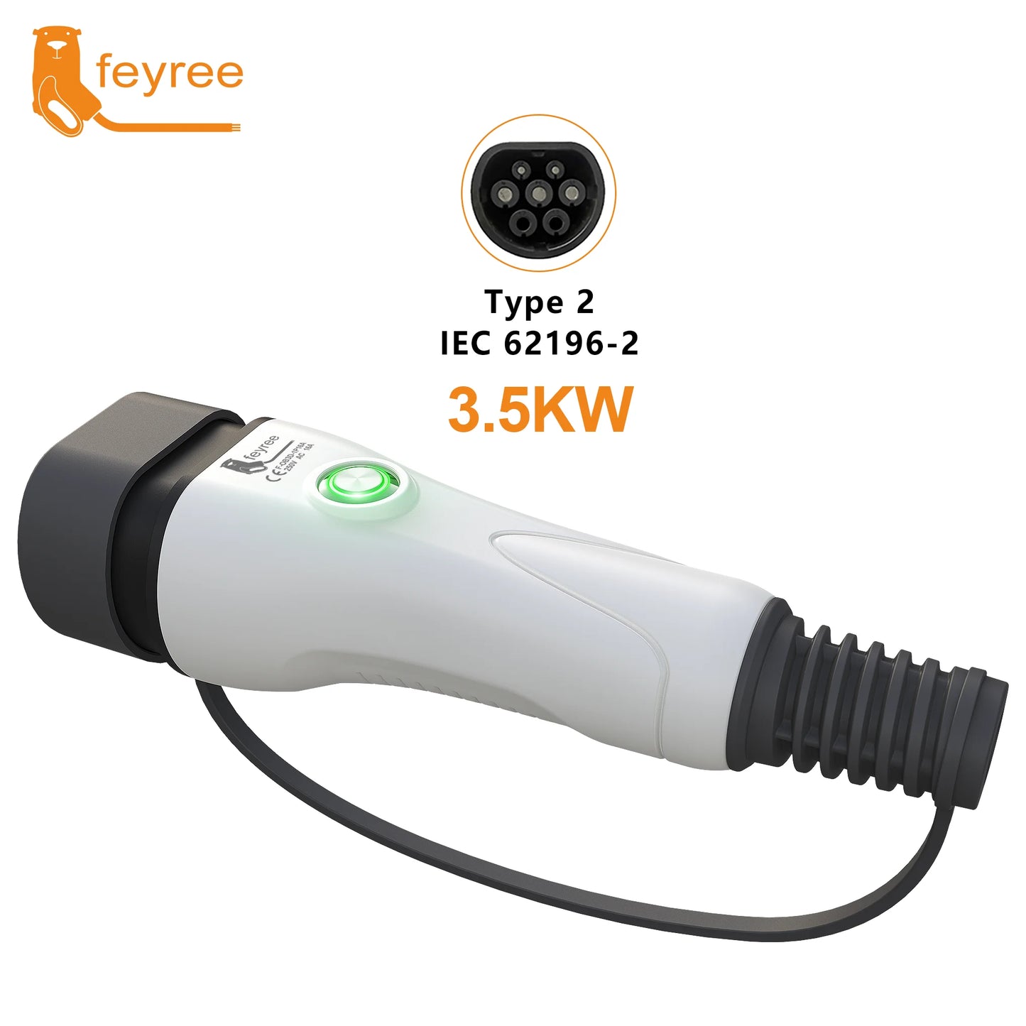 feyree Type2 EV Charger Plug One-touch Stop Function 16A 32A Charger Socket for Car side Electric Vehicle Car Charging Station by 54 Energy - Renewable Energy Store