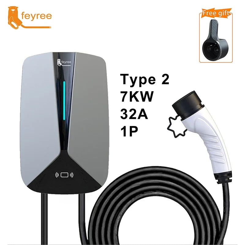 feyree Type2 32A 7.6KW 1Phase EV Charger EVSE Wallbox RFID Cards Version 5m Cable Charging Station for Electric Vehicle Car by 54 Energy - Renewable Energy Store