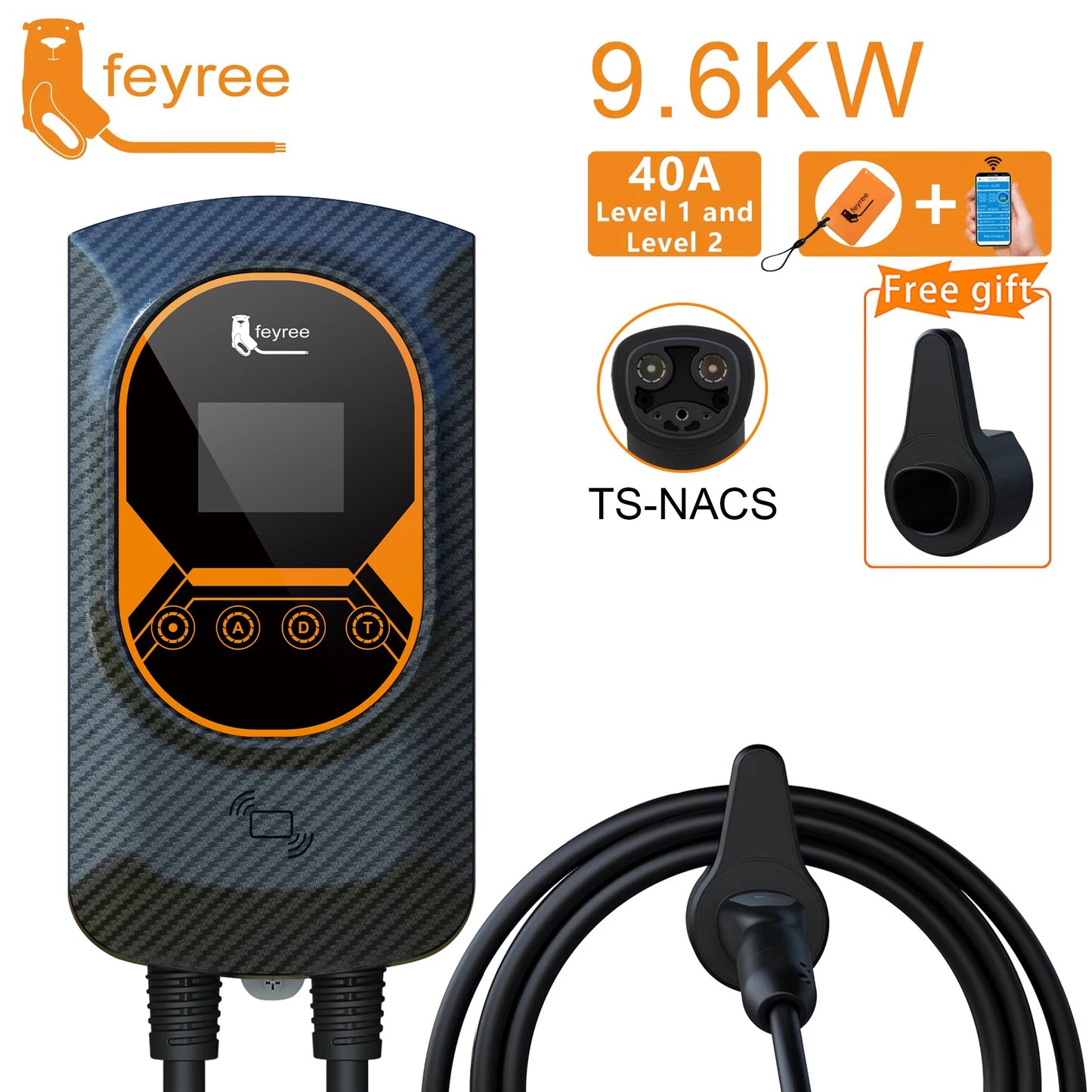 feyree EV Charging Station for TS-NACS Socket EVSE Wallbox 32A 7.6KW 40A 9.6KW 50A 12KW Fast Charging APP Control for Tesla Car by 54 Energy - Renewable Energy Store
