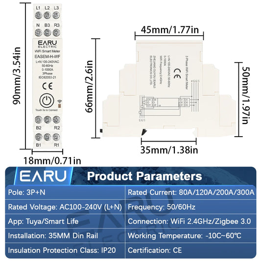Compteur d'énergie Tuya Smart WiFi ZigBee avec 3 pinces ampèremétriques pour la surveillance bidirectionnelle de la production et de la consommation d'énergie des systèmes photovoltaïques solaires