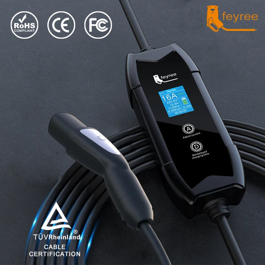 feyree 3.5KW TS-NACS Charger Plug EV Charger Portable 1.8" LCD Screen with Set Delay Schedule Charging Station for Tesla Cars by 54 Energy - Renewable Energy Store