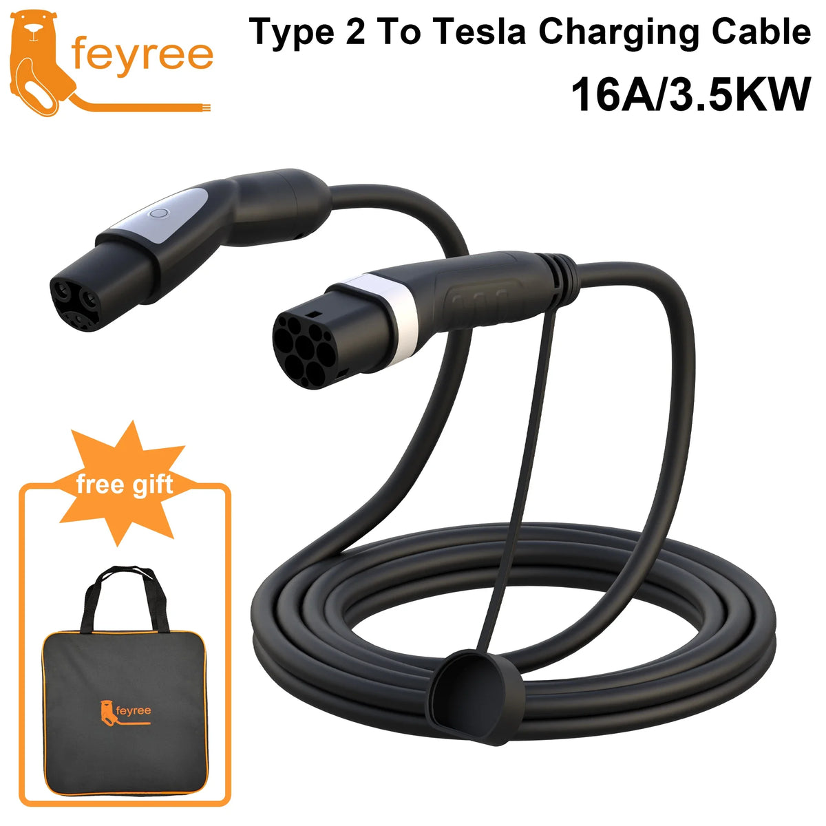 feyree 32A 7KW 1Phase Type2 to TS-NACS Socket 16A 3.5KW EV Charger Cable 5m for Tesla Model 3 Y X S for Public Charging Station by 54 Energy - Renewable Energy Store