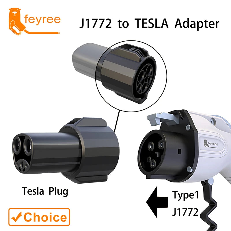 feyree EV Charger Adapter J1772 to Tesla Socket 60A 250V from J1772 Type1 to Tesla Adapter for Electric Car Tesla Model 3/Y/S/X by 54 Energy - Renewable Energy Store
