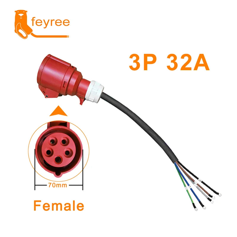 feyree EV Charger Schuko Plug to CEE Red Power Female Plug 5 Pins Socket Adapter Connect with 32A 3 Phase 22KW Portable Charger by 54 Energy - Renewable Energy Store
