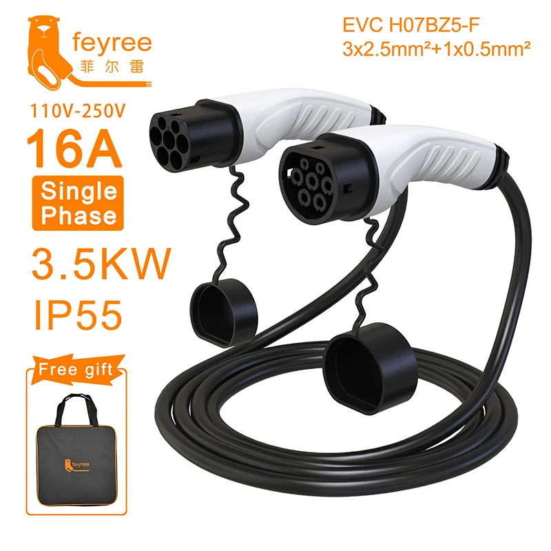feyree EV Charger Type2 Cable Female Car Side to Type2 Male Plug 16A 3.5KW 32A 7KW 1Phase 11KW 22KW 3 Phase for Electric Car by 54 Energy - Renewable Energy Store