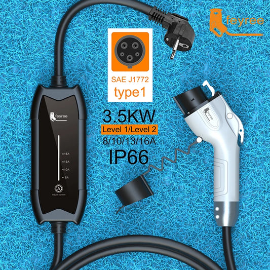 feyree EV Portable Charger Type2 / GB/T Plug 16A Single Phase 3.5KW Type1 3.5m Wallbox Charging Station for Electric Vehicle by 54 Energy - Renewable Energy Store