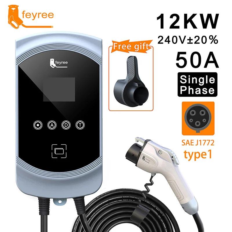 feyree EVSE Wallbox 50A 12KW 1Phase EV Charger Type1 Cable J1772 Socket Wallmounted Charging Station for Electric Vehicle Car by 54 Energy - Renewable Energy Store