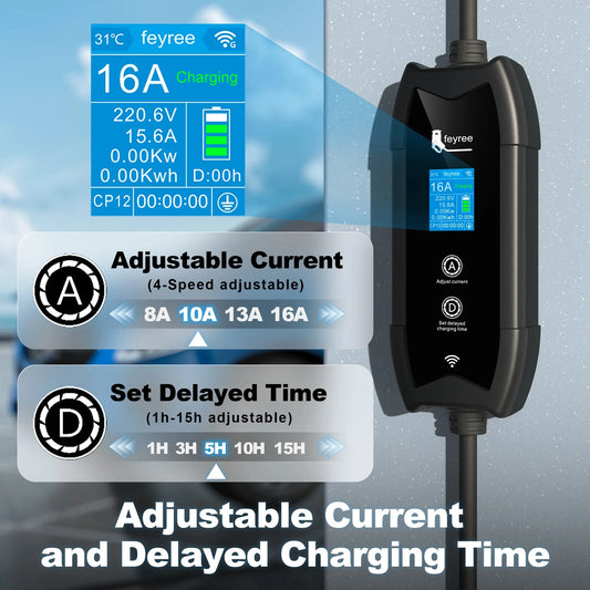 feyree GB/T Portable EV Charger 5m Cable with WIFI APP Control 16A 3.5KW Set Charging&DelayTime for EV Cars,Plug customizable by 54 Energy - Renewable Energy Store